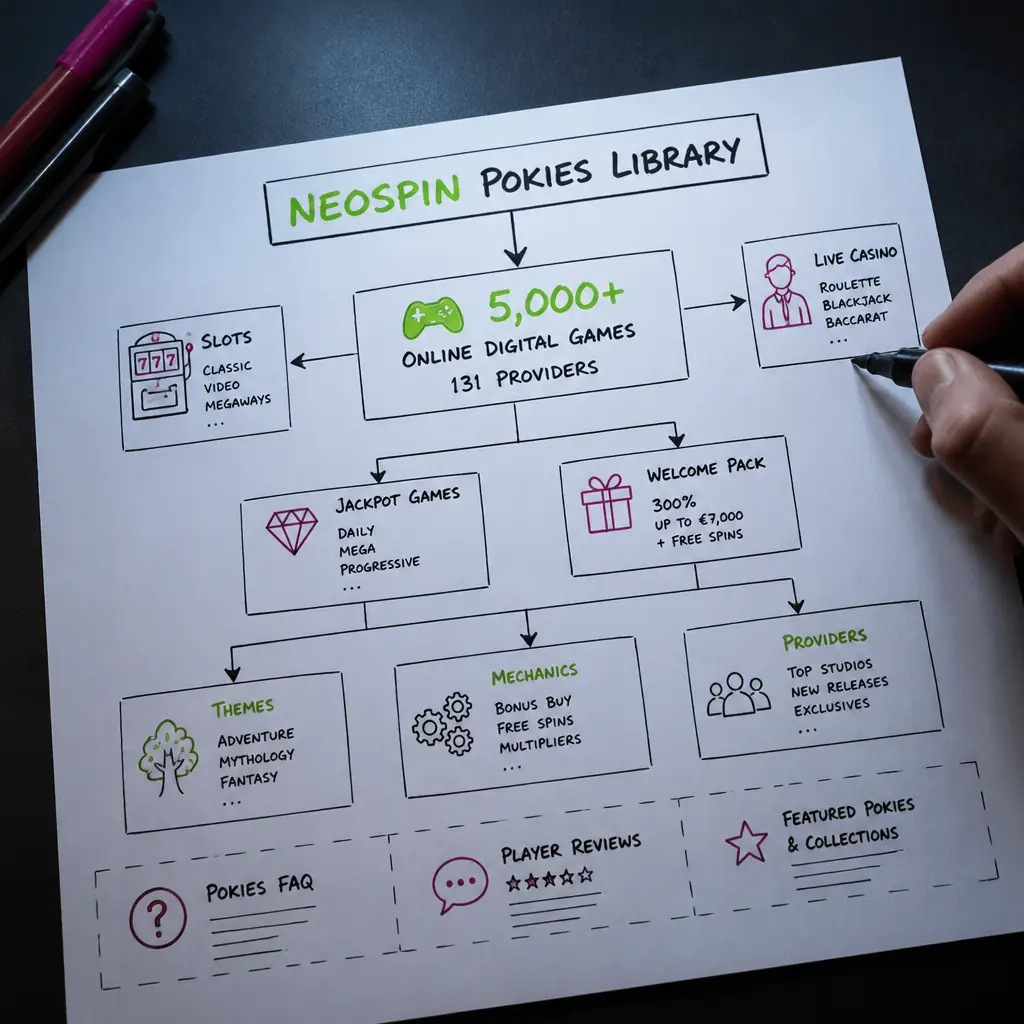Neospin Pokies — 5,000+ Online Slots & Jackpots visual guide for Neospin Casino